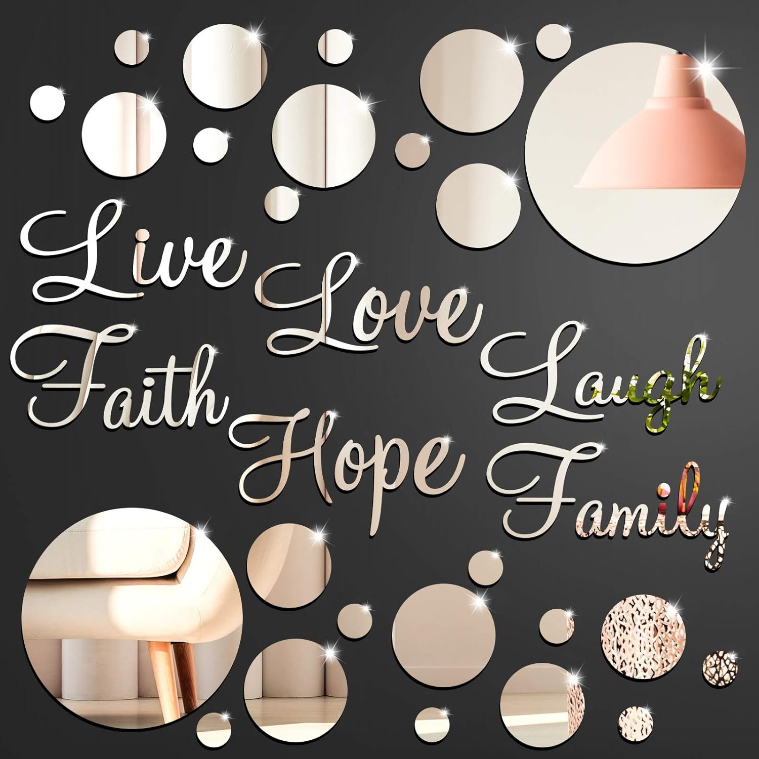 3D Acrylic Mirror Wall Decor Stickers 6 Word DIY Faith Live Laugh Hope Love F…