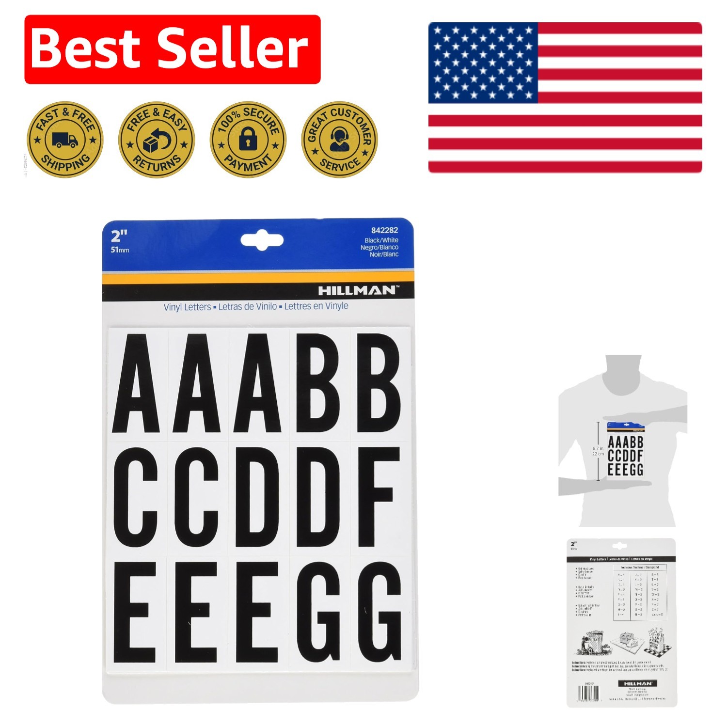 Compact Black & White 2-Inch Vinyl Letters: Ideal for Indoor & Outdoor Mounting