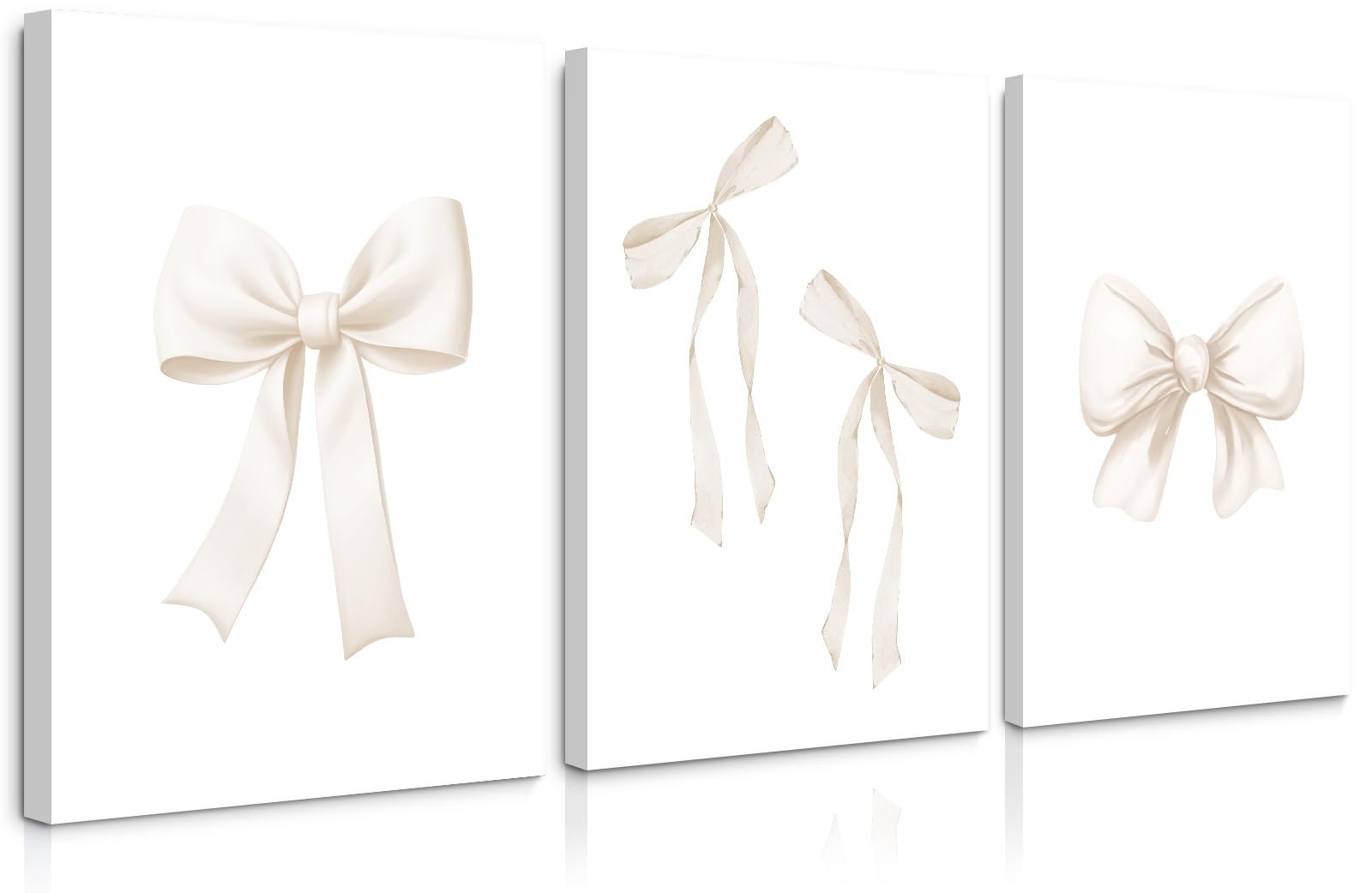 Beige Bow Canvas Wall Art,Coquette Preppy Bow Aesthetic Paintings Pictures Wa…