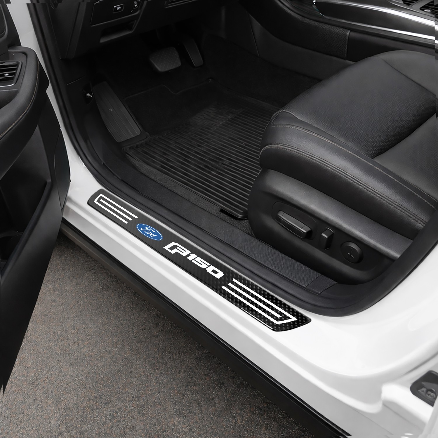 Ford F-150 2015 up X-Large Black Carbon Fiber 4 Pcs Universal Door Sill Plates