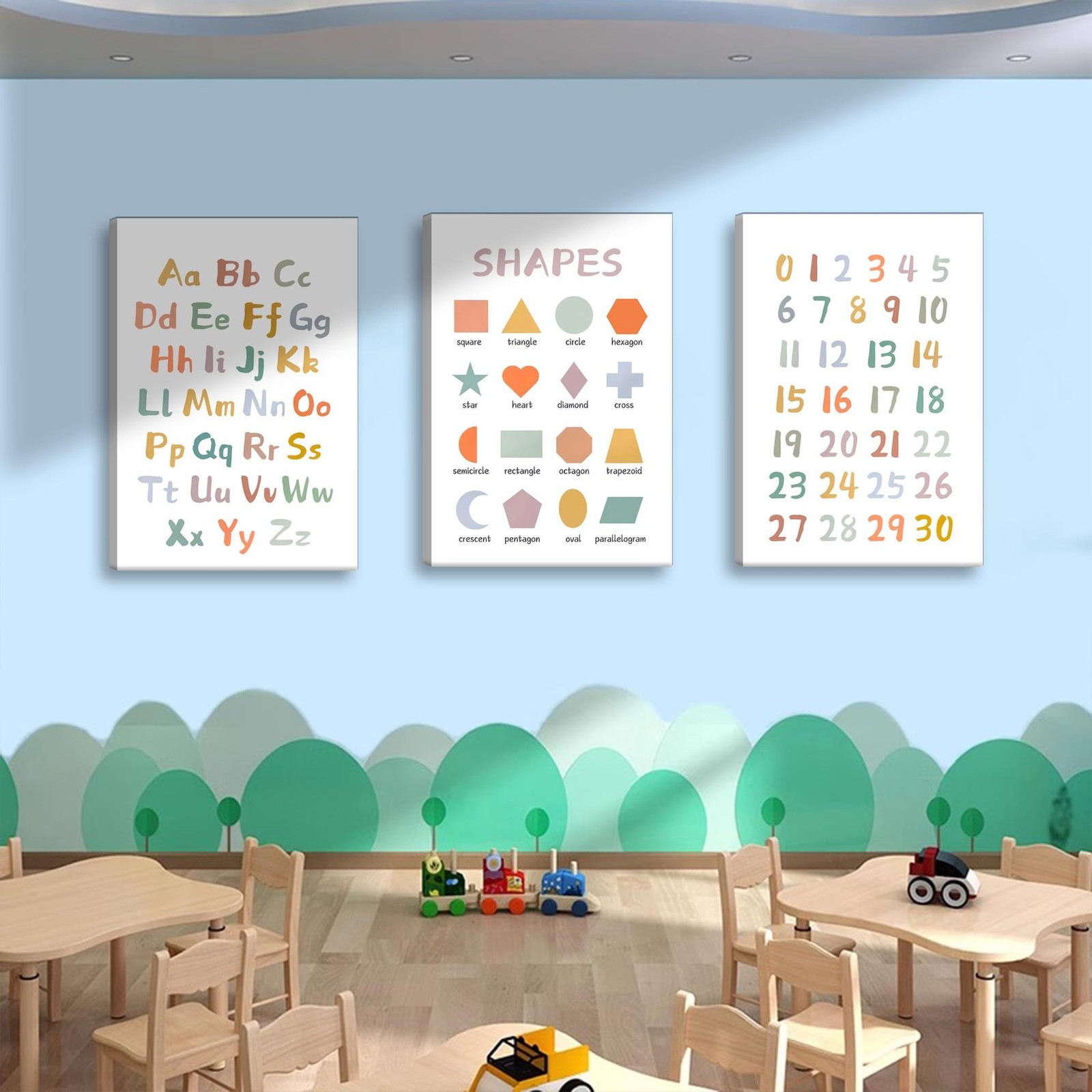 3Pcs Kids Playroom Wall Art Decor Toddler Room Decor ABC Nursery Artwall Shap…