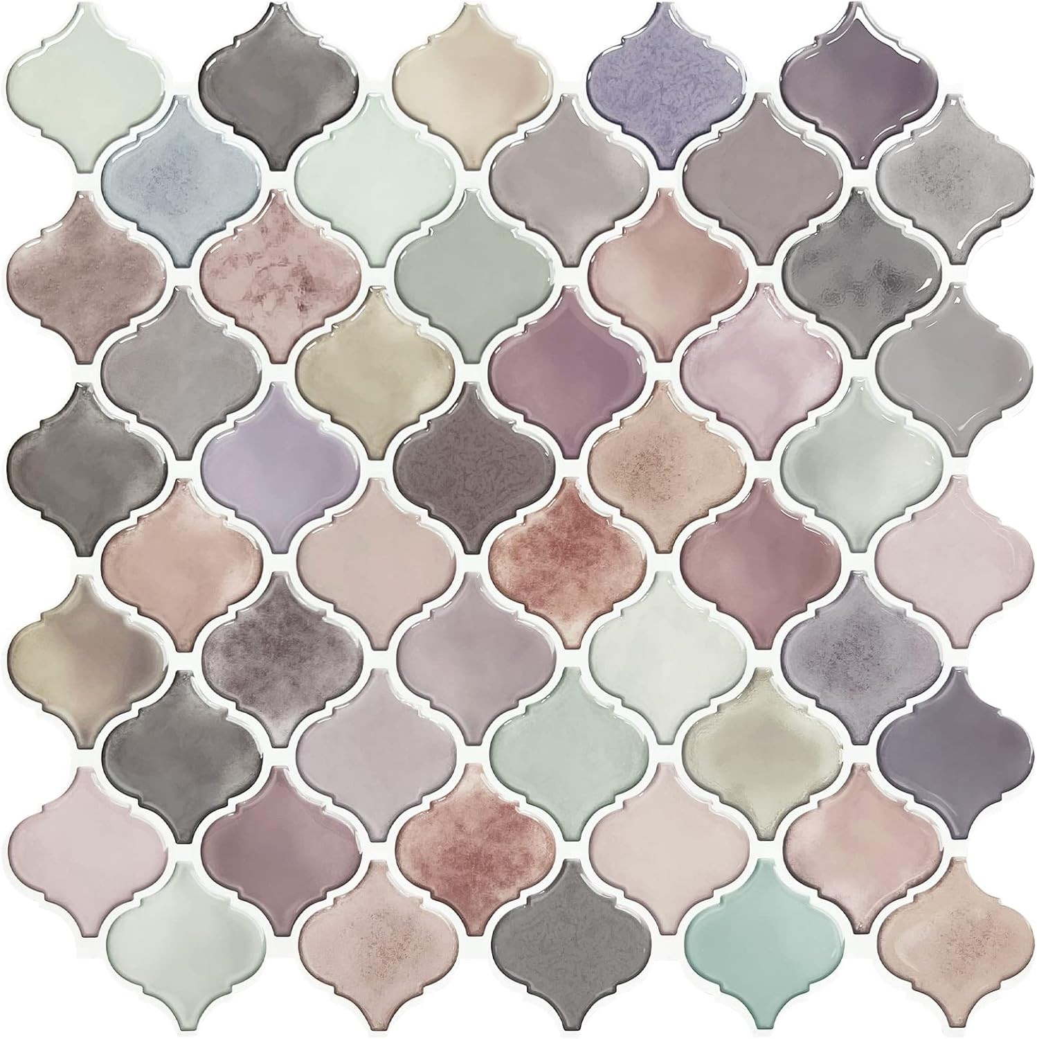 10P Pink Arabesque Peel Stick Tile 12×12” Self-Adhesive Kitchen Backsplash Stick