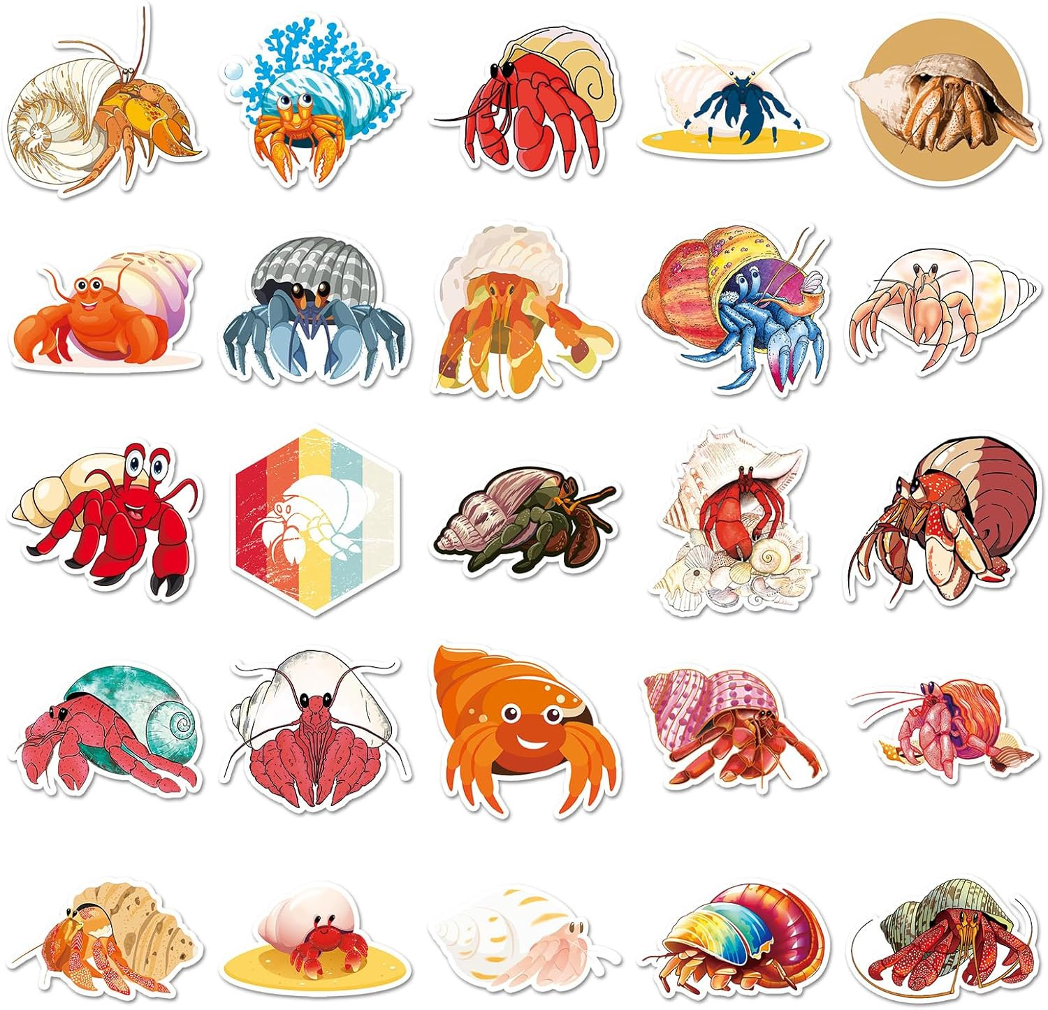 50 Pcs Unique Hermit Crab Stickers, 1.5-3 Inches Waterproof Vinyl Decals for …