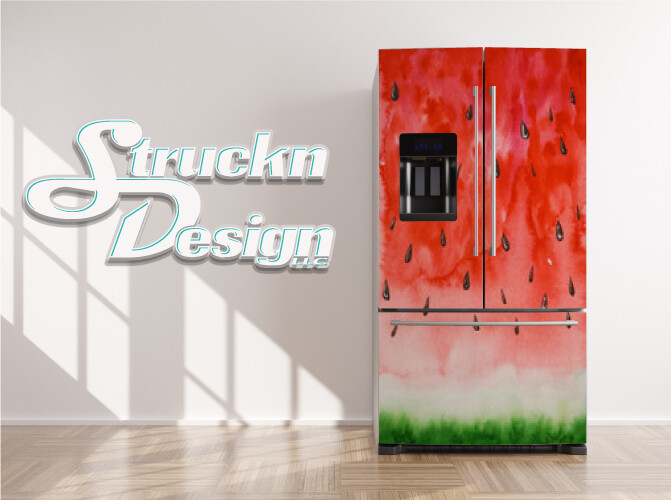 Texture Watercolor Paint Watermelon Fridge Freezer Wrap Side Door Vinyl Decal