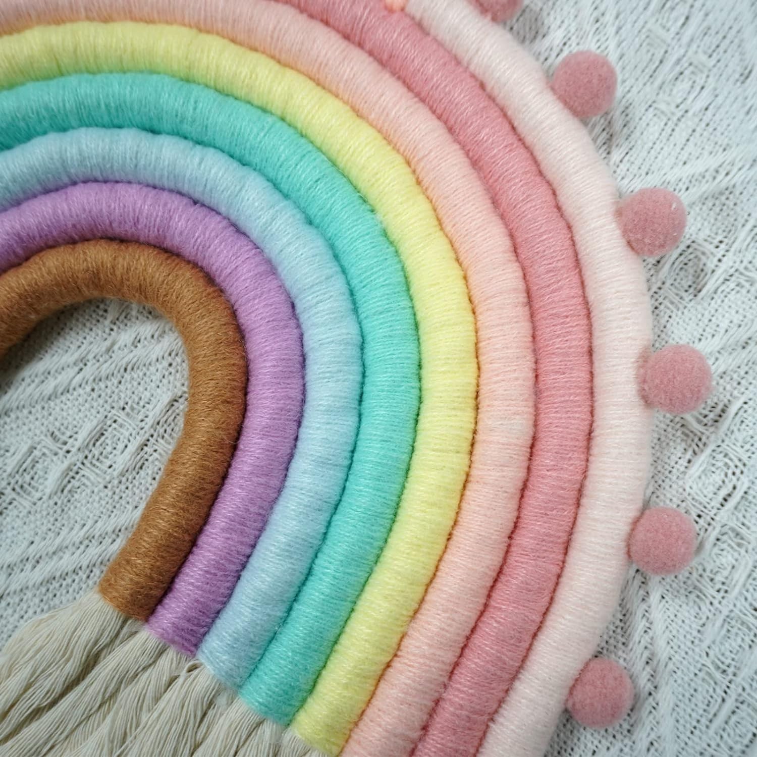 Large Macrame Rainbow Wall Hanging Decor Handmade Pom Pom Garland Rainbow Dec…