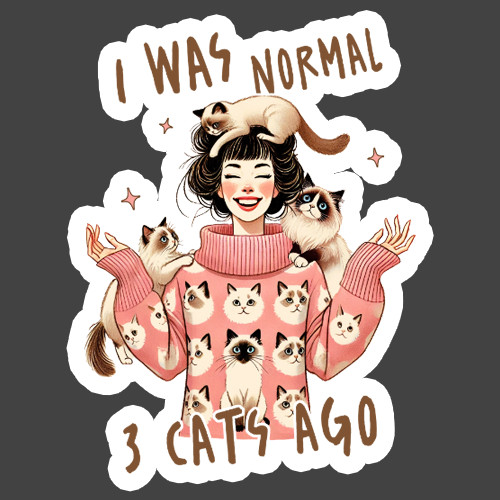 Cat Sticker Vinyl Decal Cat Lady Was Normal 3 Cats Ago Funny Gift