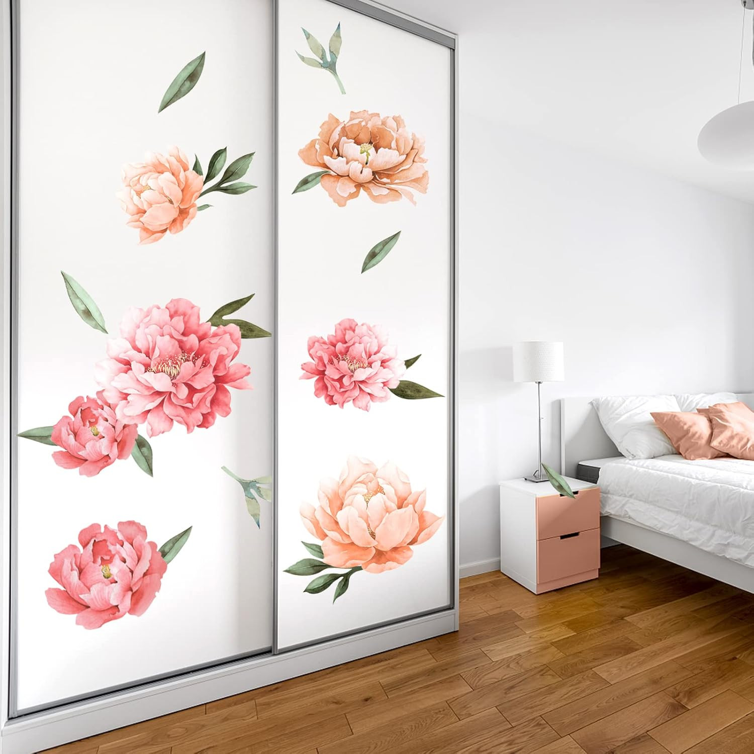 Peony Flowers Wall Decals, Watercolor Elegant Peonies Rose Floral Wall
