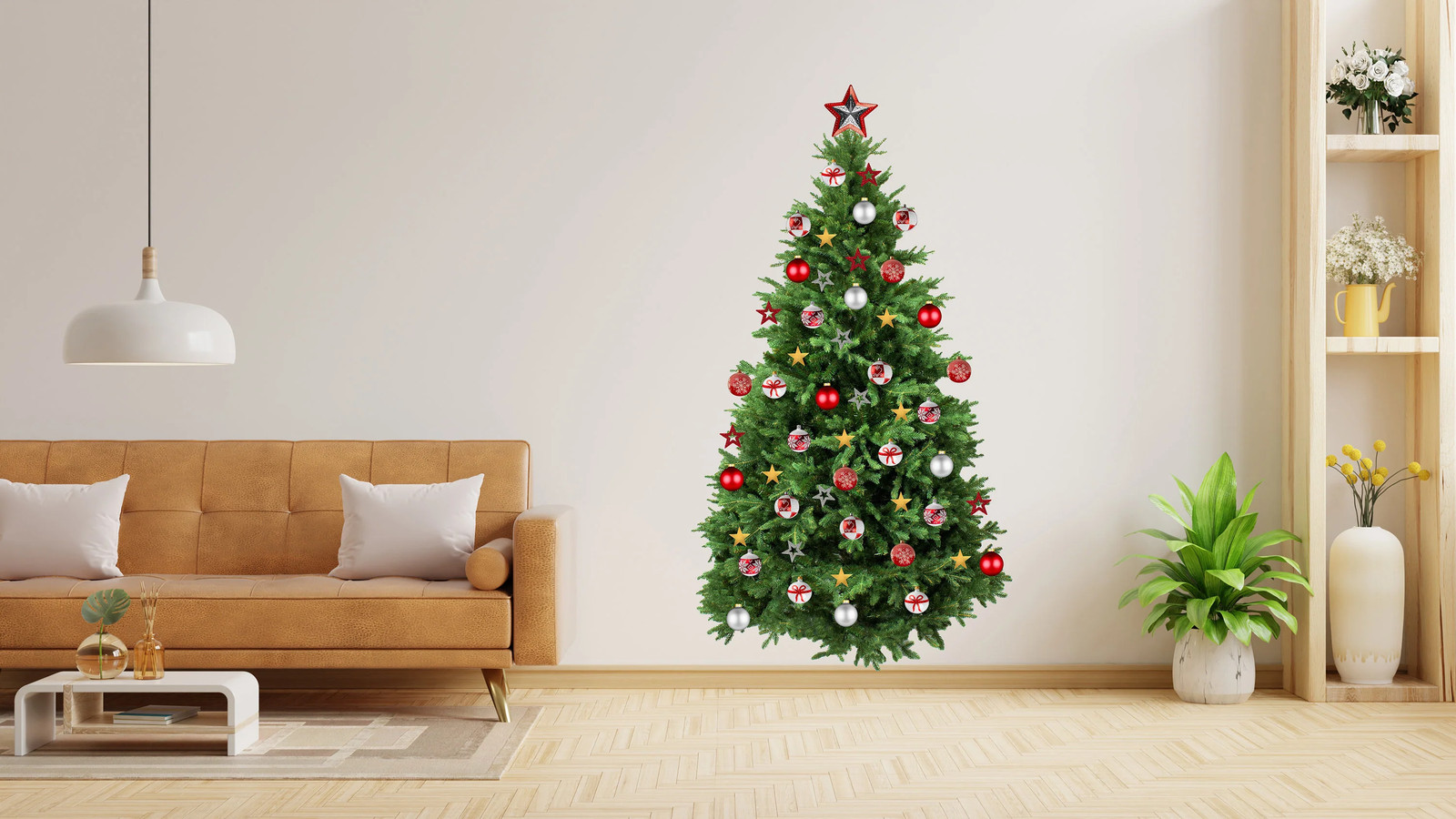 Christmas Tree Wall Vinyl Decal – Large Pine Ornaments Sticker Decoration For