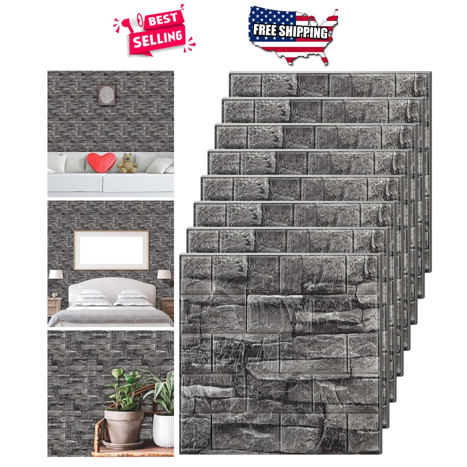 Peel Stick Brick Wallpaper 30 Panels 3D Foam Decorative Wall Tiles Black 28.8ft²