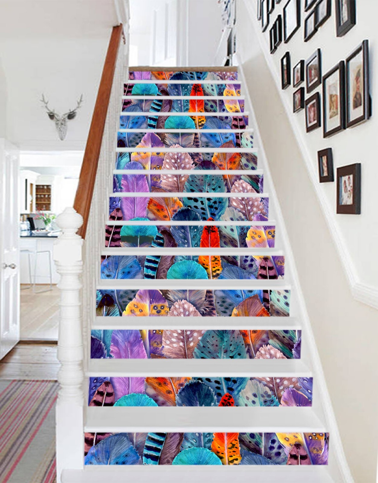 3D Color Feathers ZHU602 Stairs Risers Decoration Photo Mural Vinyl Wallpaper Am
