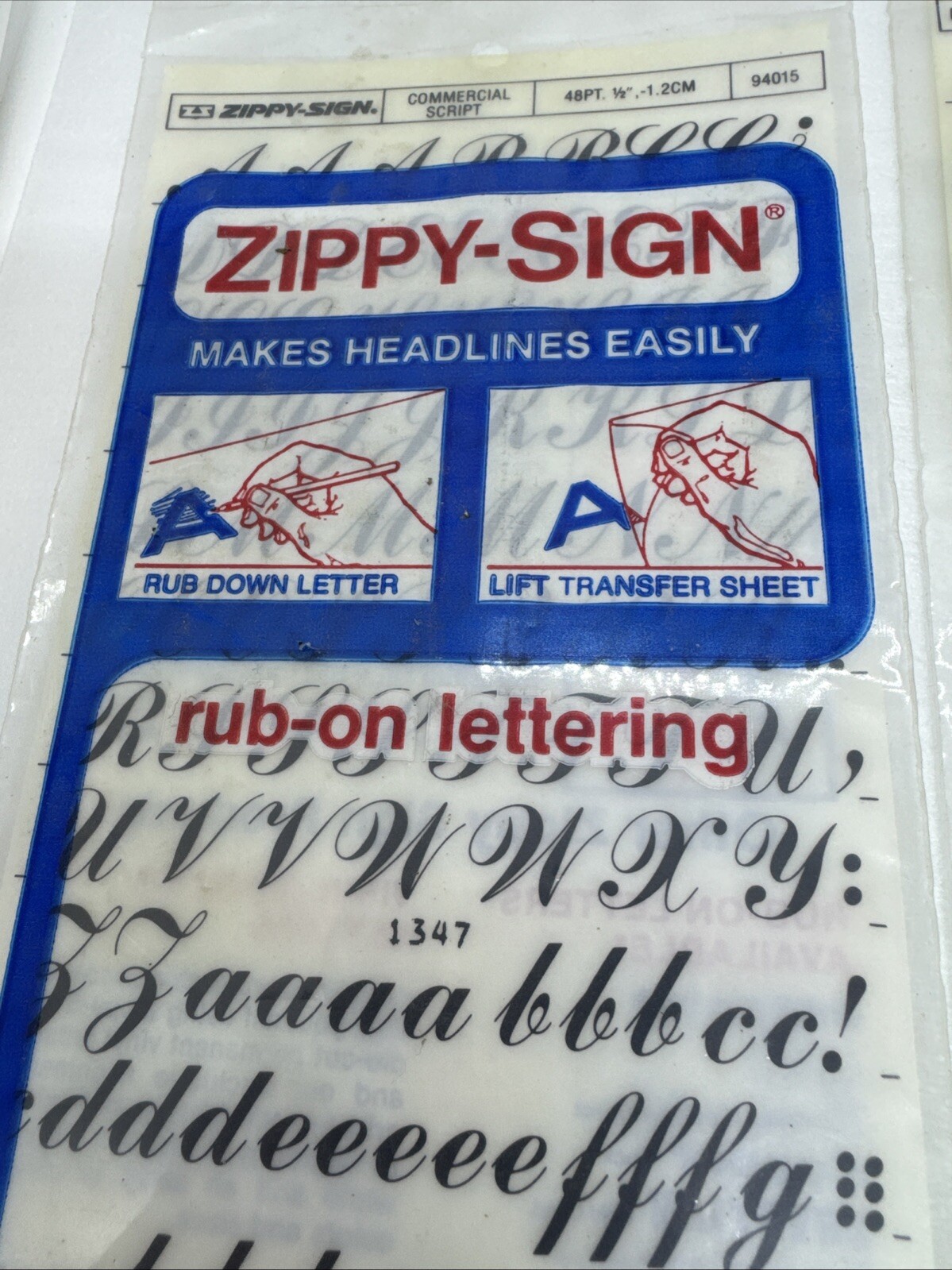 Vintage Set Of 3 1982 ZIPPY-SIGN Run On Lettering Commercial Script 48pt 1/2”