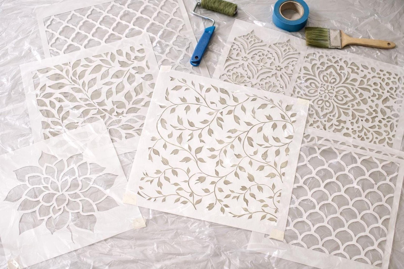 Wave Pattern Stencil Mylar Reusable Laser Cut Coastal Decor Wall Art