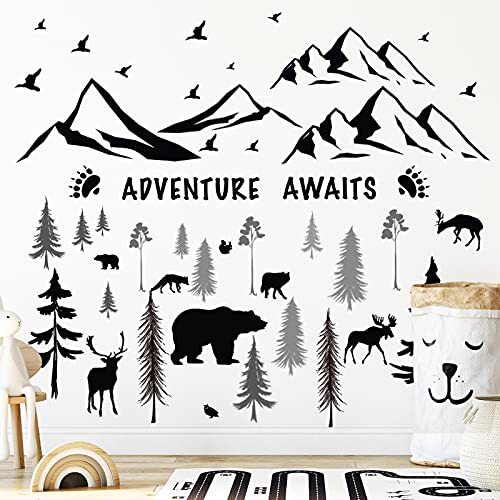 4 Sheets Mountain Wall Decal Rustic Nursery 11.8×9.5 Inch (Pack of 4) Black