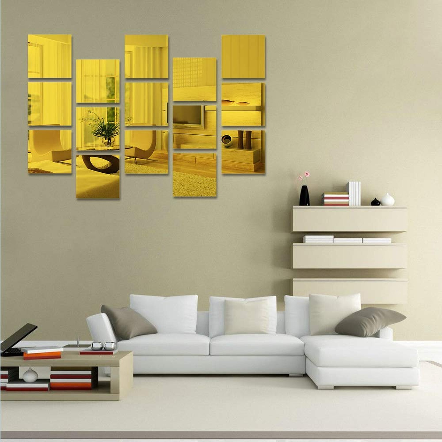 15 Pieces 6in Square Acrylic Mirror Sticker Sheet, Self Adhesive Golden Mirro…