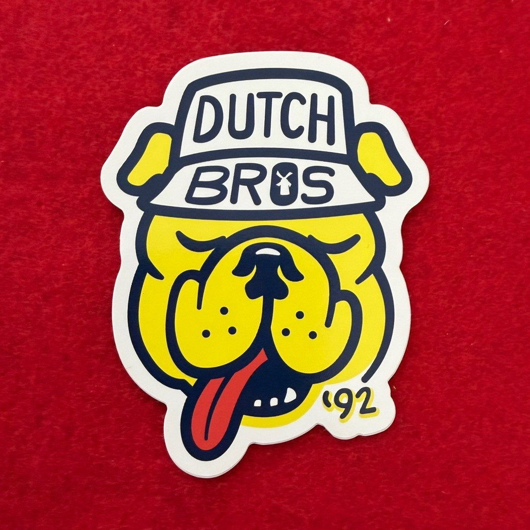 Dutch Bros Coffee Sticker Bulldog Logo White Yellow Blue Red Coffee & Tea