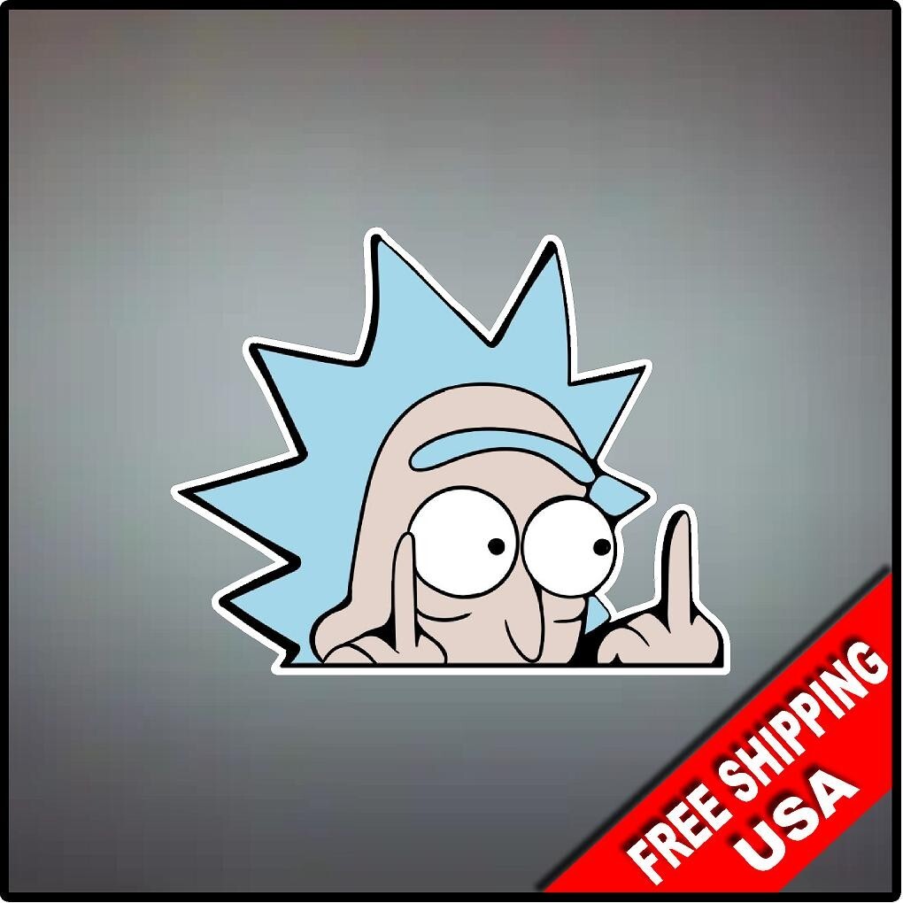 Rick and Morty Vinyl Decal Sticker 4" x 3.2" Cartoon Middle Finger Rick Cnly