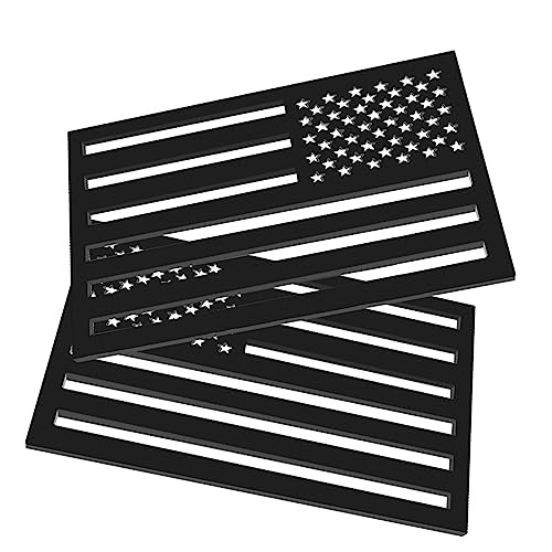 2 Pack Embossed 3D All Black American Flag Emblem Decal Stickers, Hollow Out