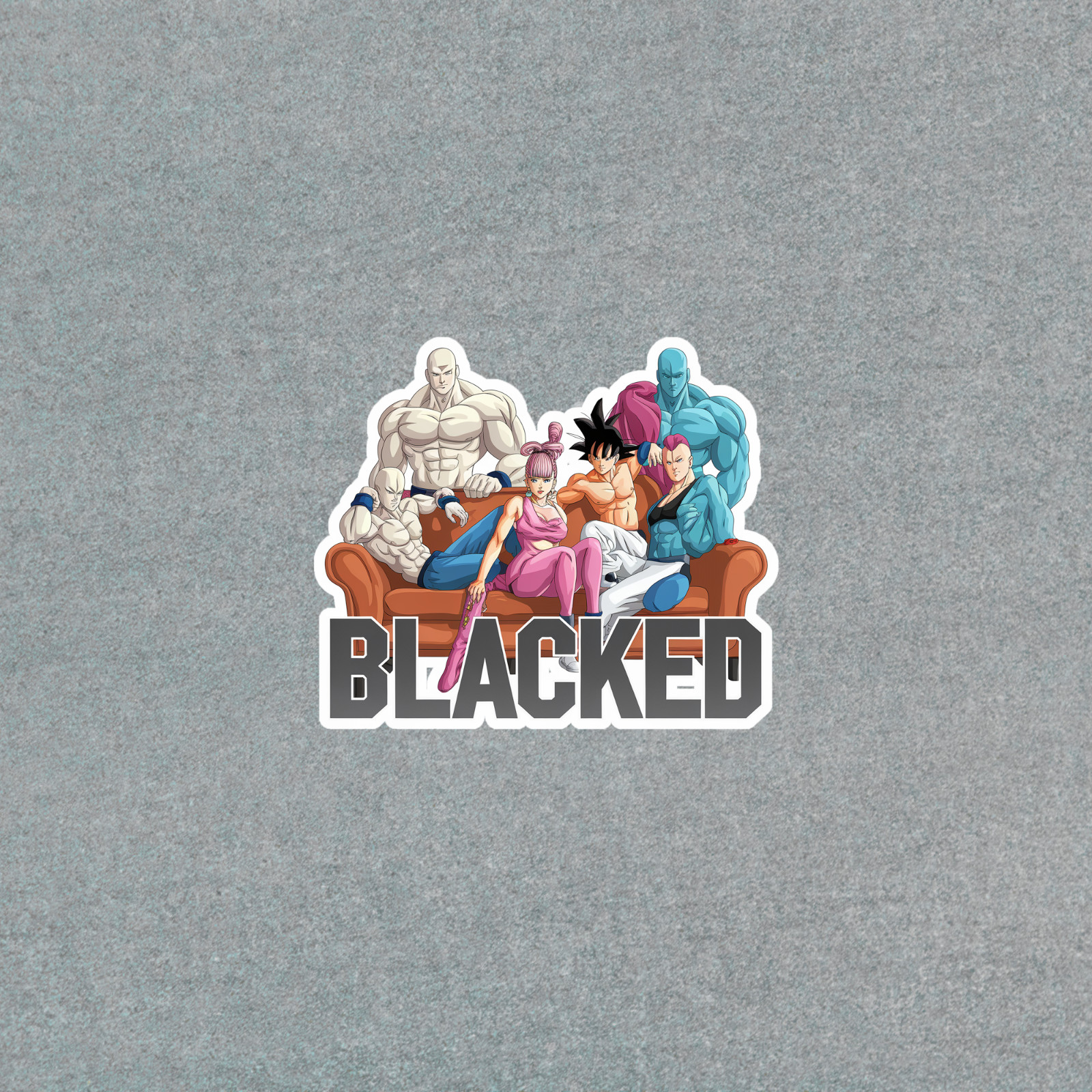 Blacked Anime Sticker – Colorful Dragon Ball Z Style Characters on Couch #4627