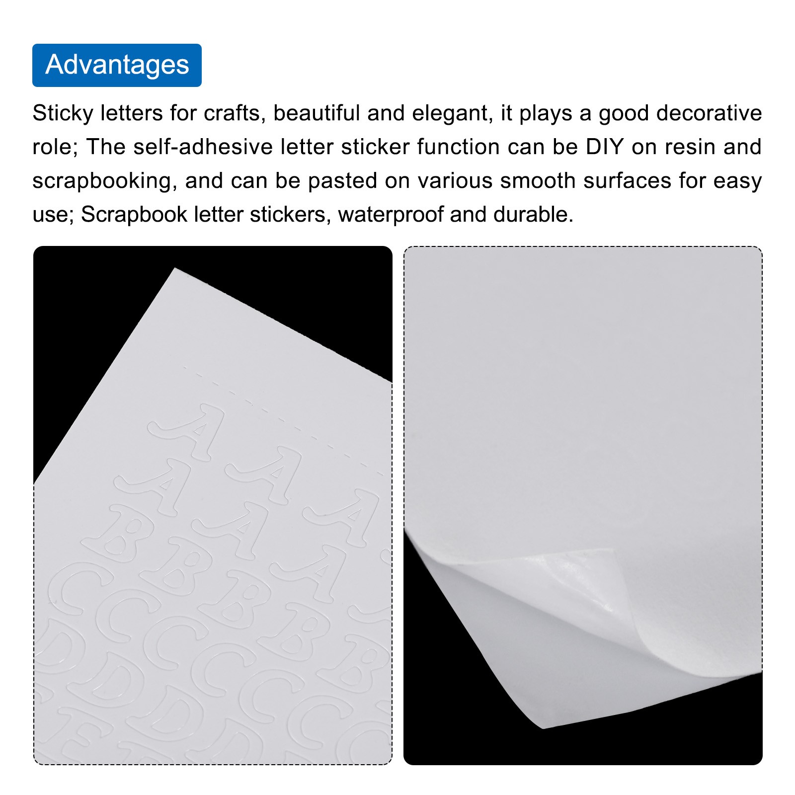 6 Sheets Alphabet Letter Sticker White Upper Lower a to Z Self Adhesive