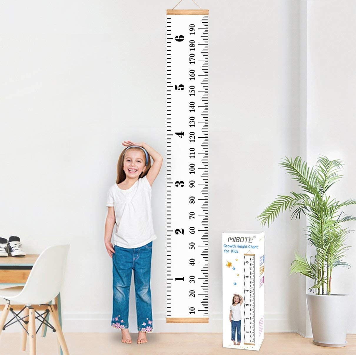 Mibote Baby Growth Height Chart Handing Ruler Wall 79" x 7.9", Black & White