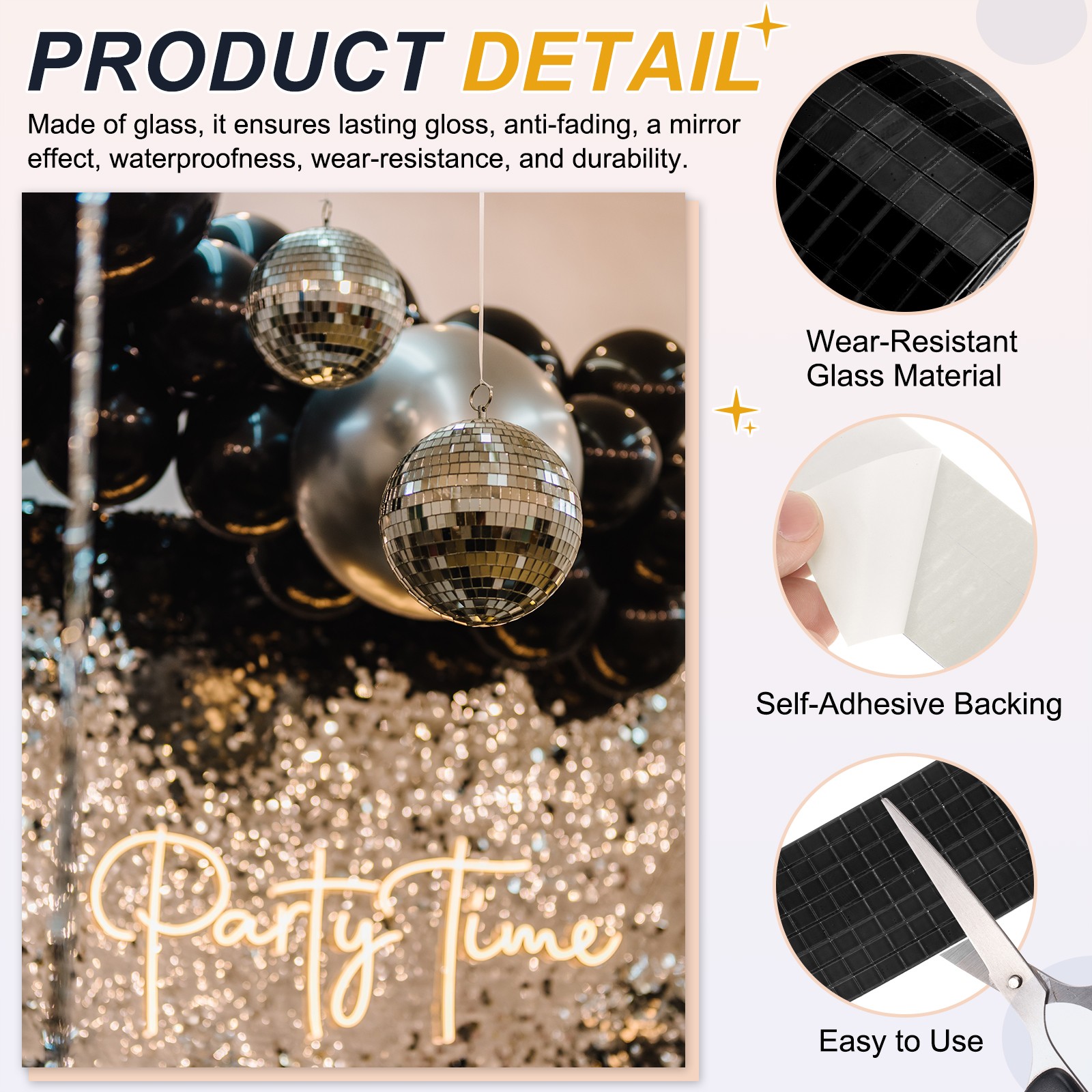 5x5mm Self Adhesive Mirrors Mosaic Tiles, 3200 Pcs Mosaic Sticker, Black