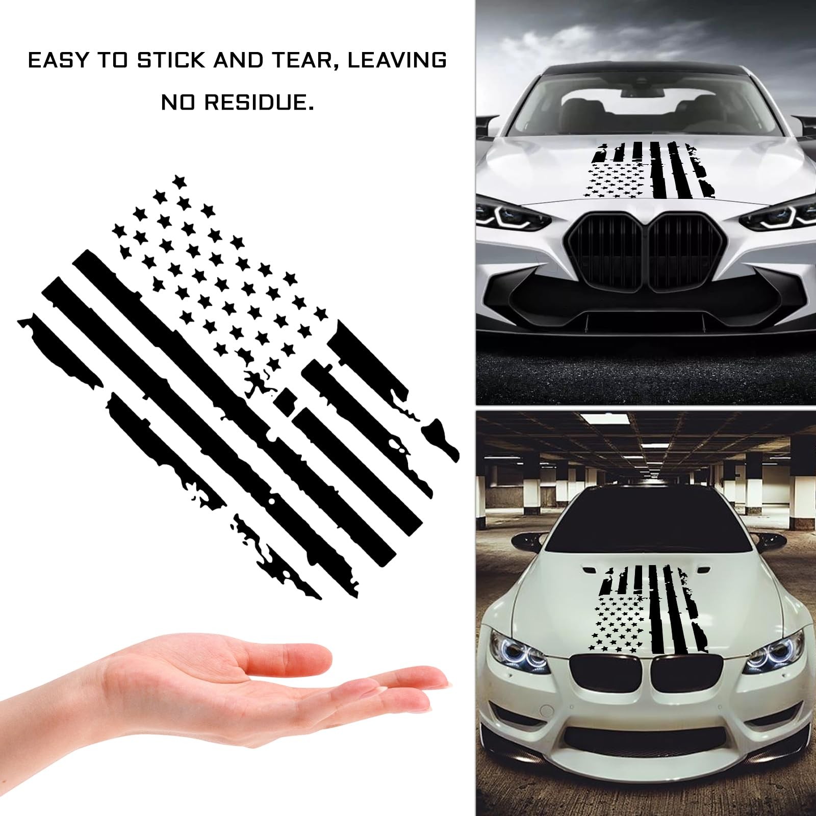 Distressed American Flag Car Hood Decal Vinyl Waterproof Sticker for Jeep,