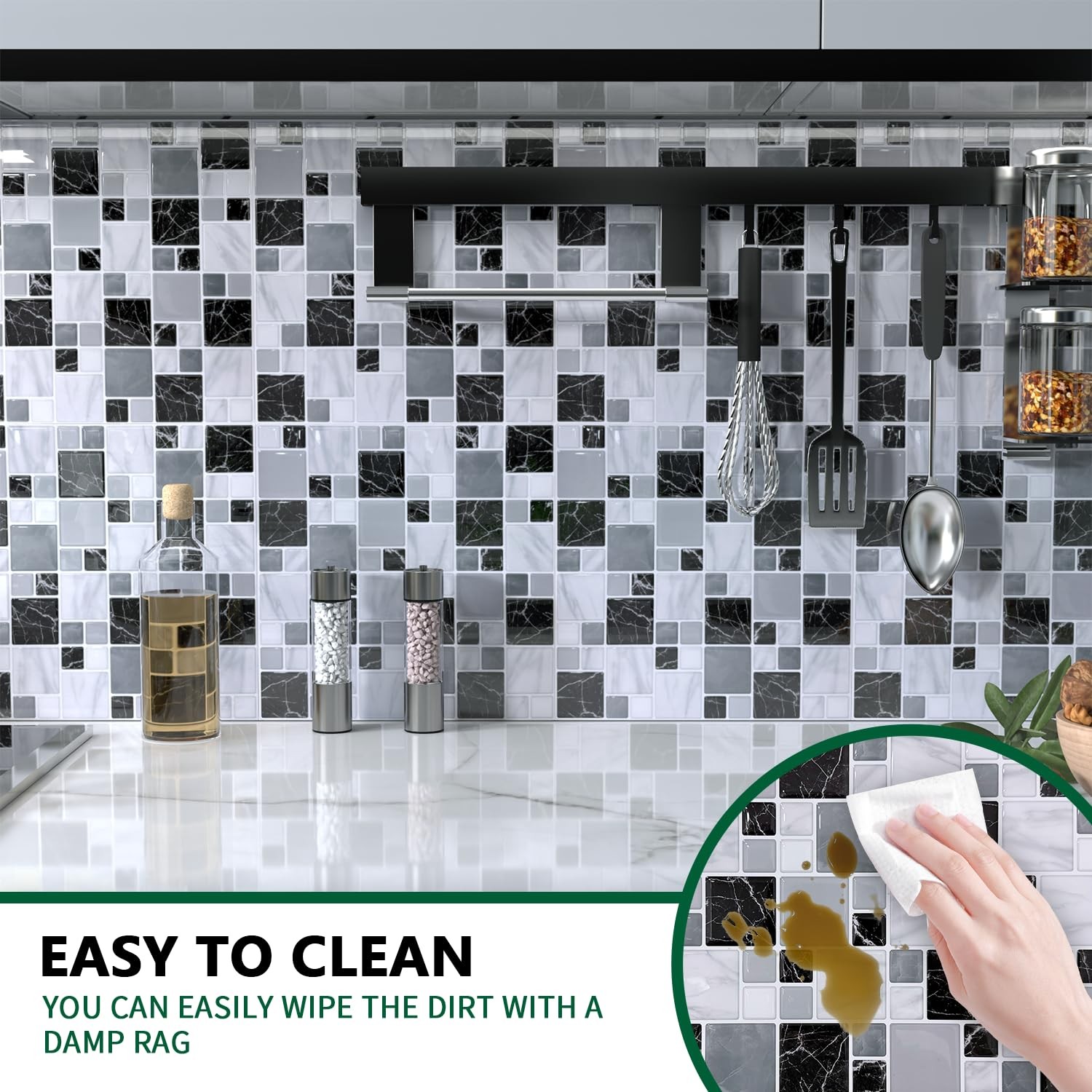 10-Sheet Peel and Stick Backsplash for Kitchen, 10” x 10” Self Adhesive Marbl…