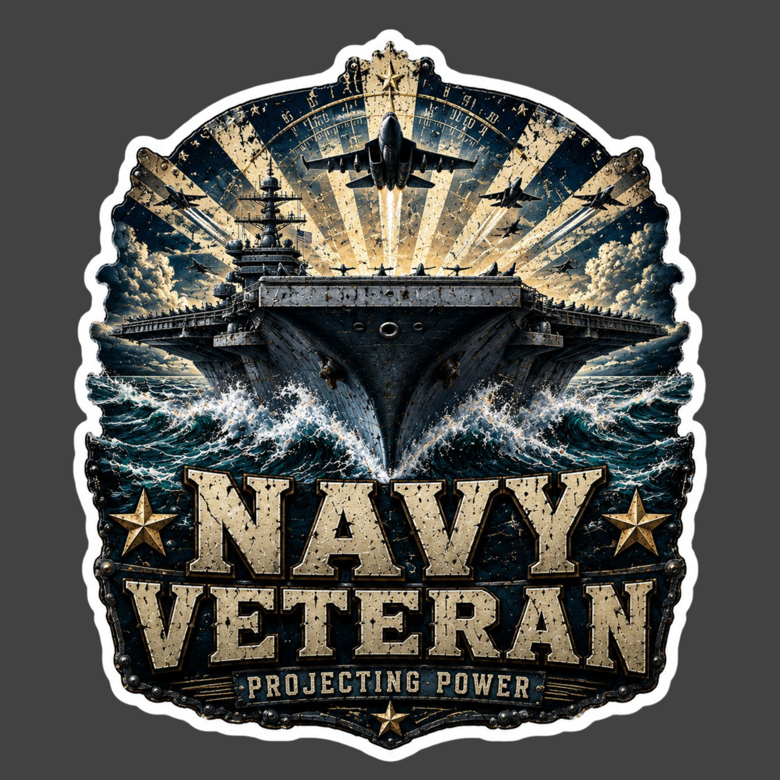 Navy Veteran Sticker Vinyl Decal Projecting Power Aircraft Carrier Warship Gift
