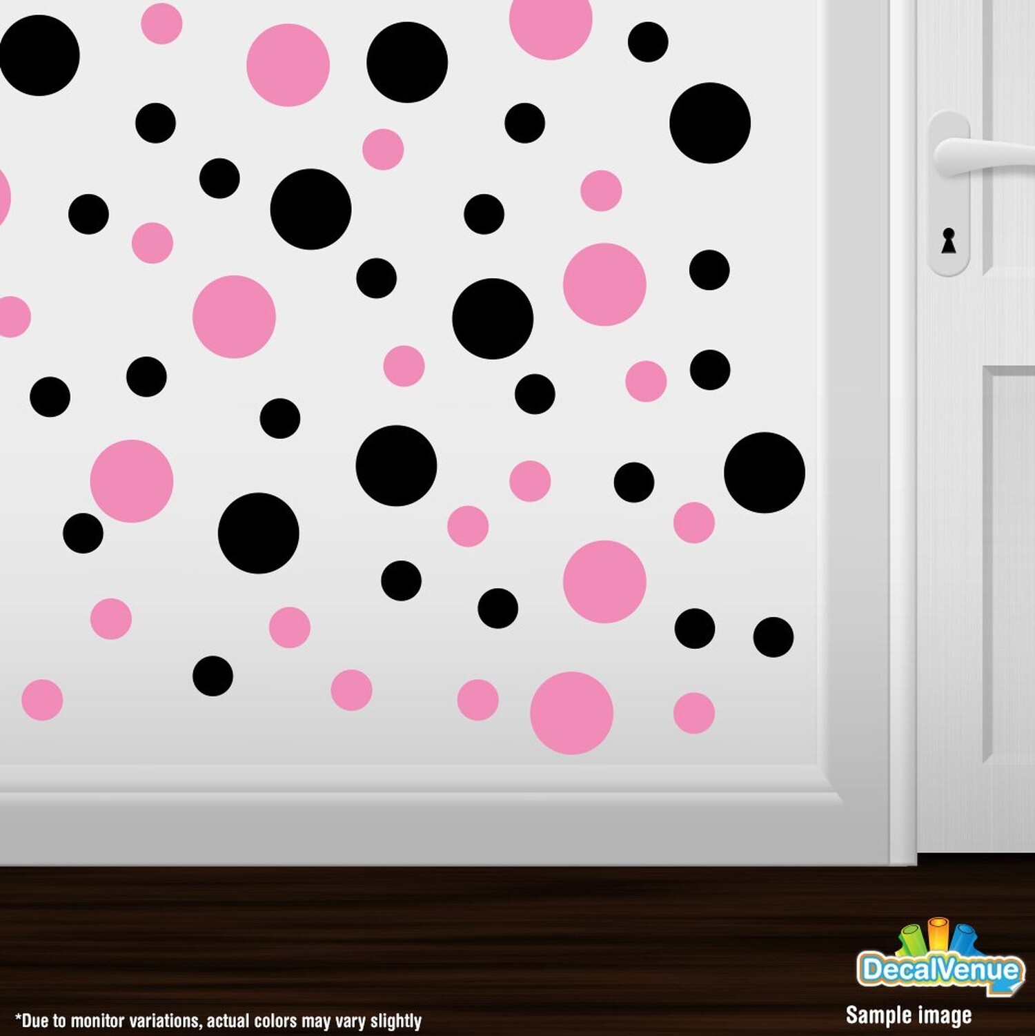 Set of 30 – Black / Pink Circles Polka Dots Vinyl Wall Graphic Decals Sticker…