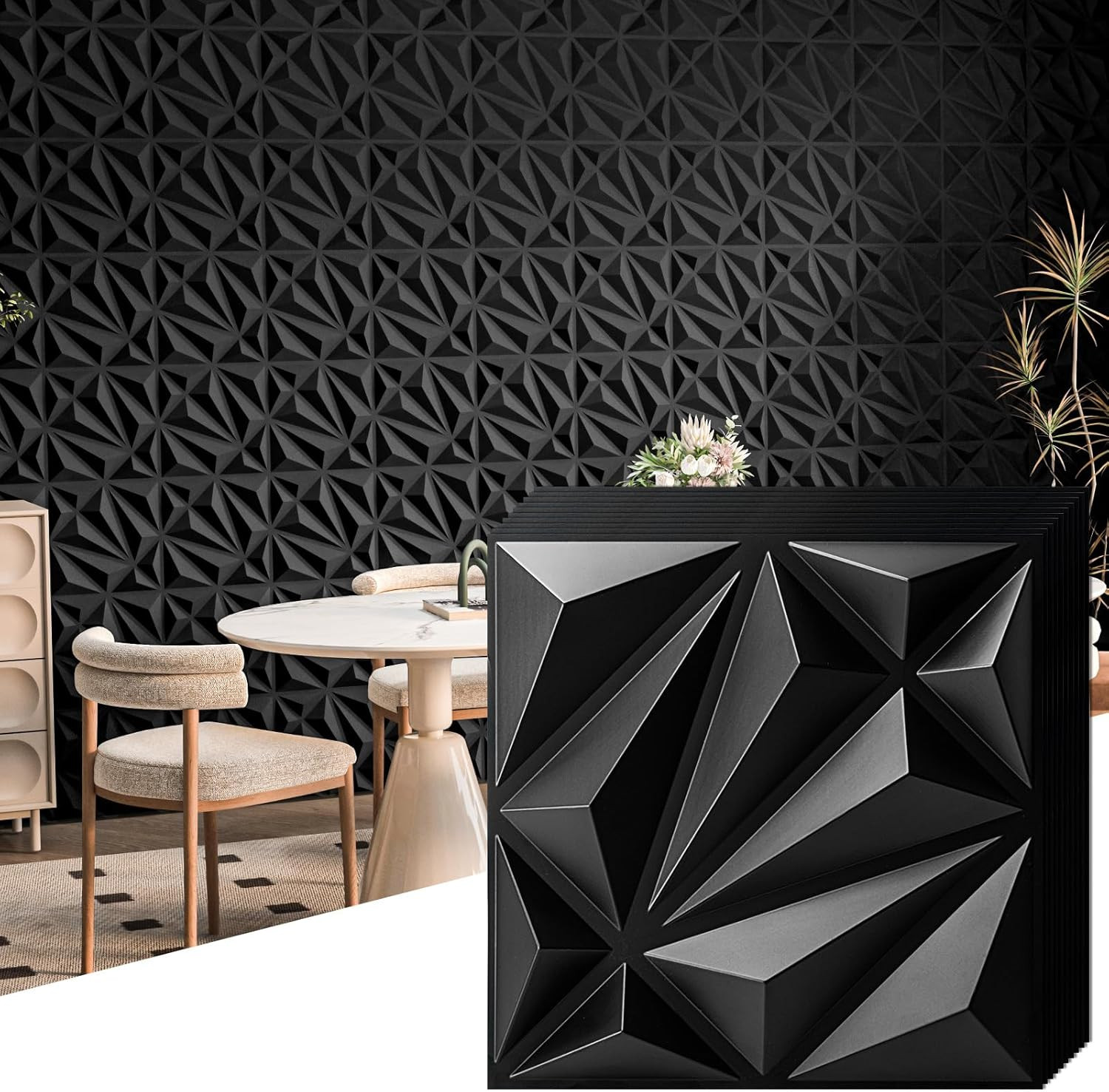 33-Pack 3D Wall Panel for Interior Wall Décor, Diamond Textured PVC Accent Wall