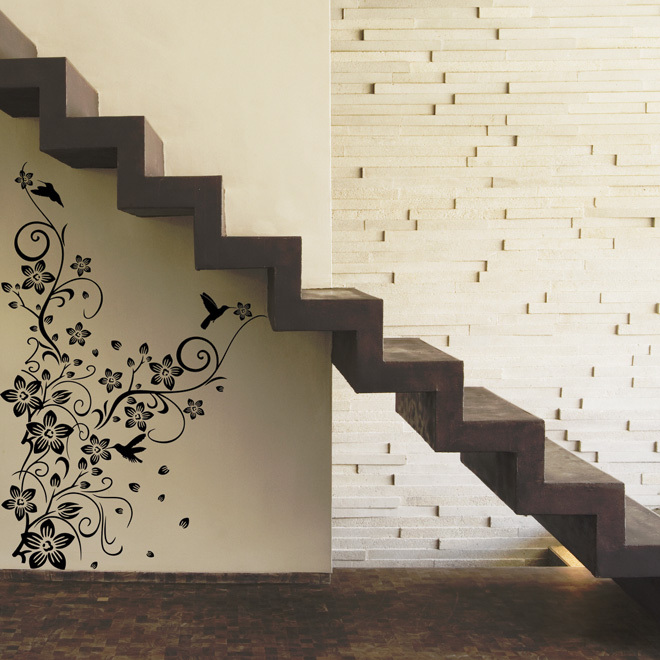 Vinyl Wall Art Sticker Decals for Home Decor Vine Flower Branc with Hummingbirds