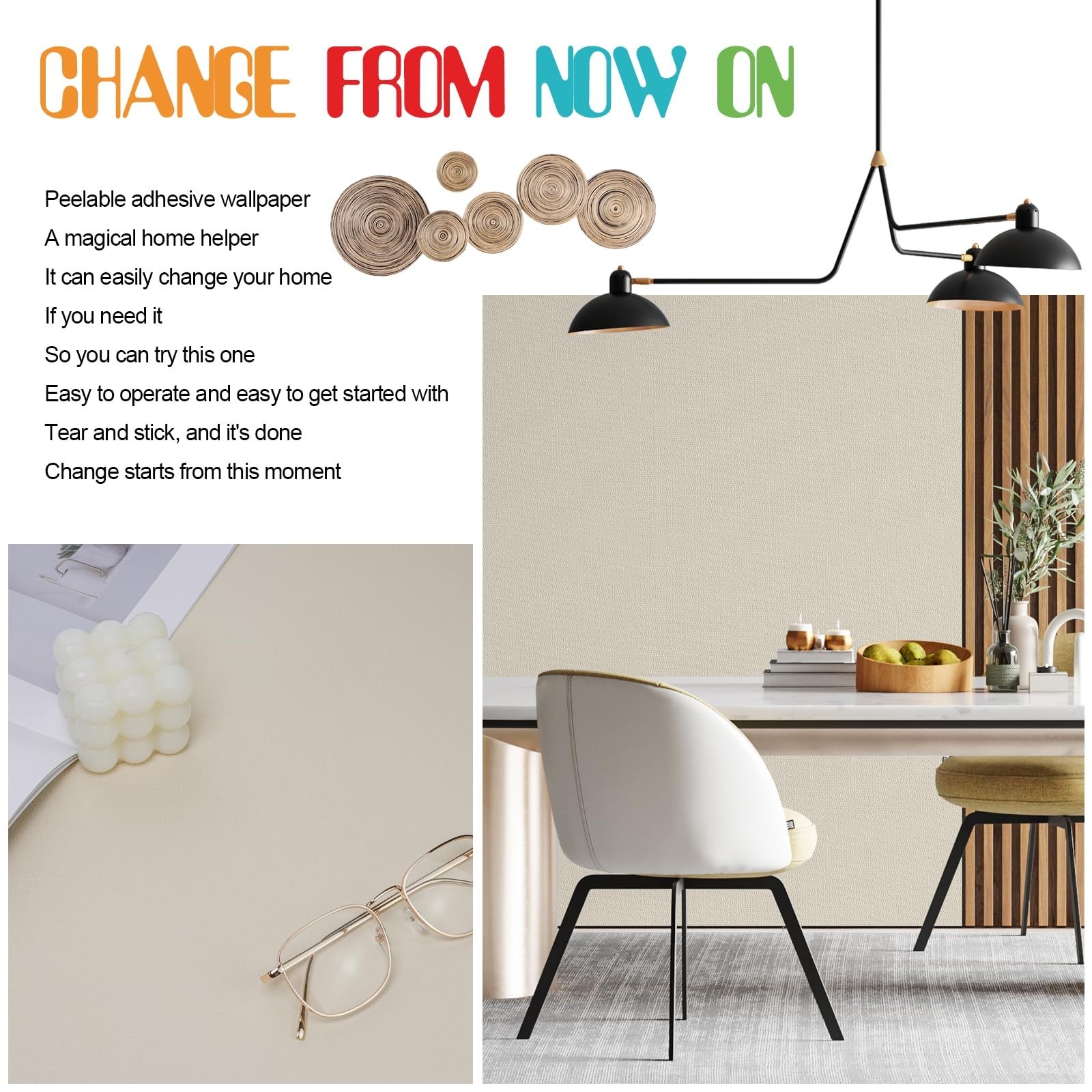 Amiya Cream Peel and Stick Wallpaper Solid Color Textured Contact Paper Pure …