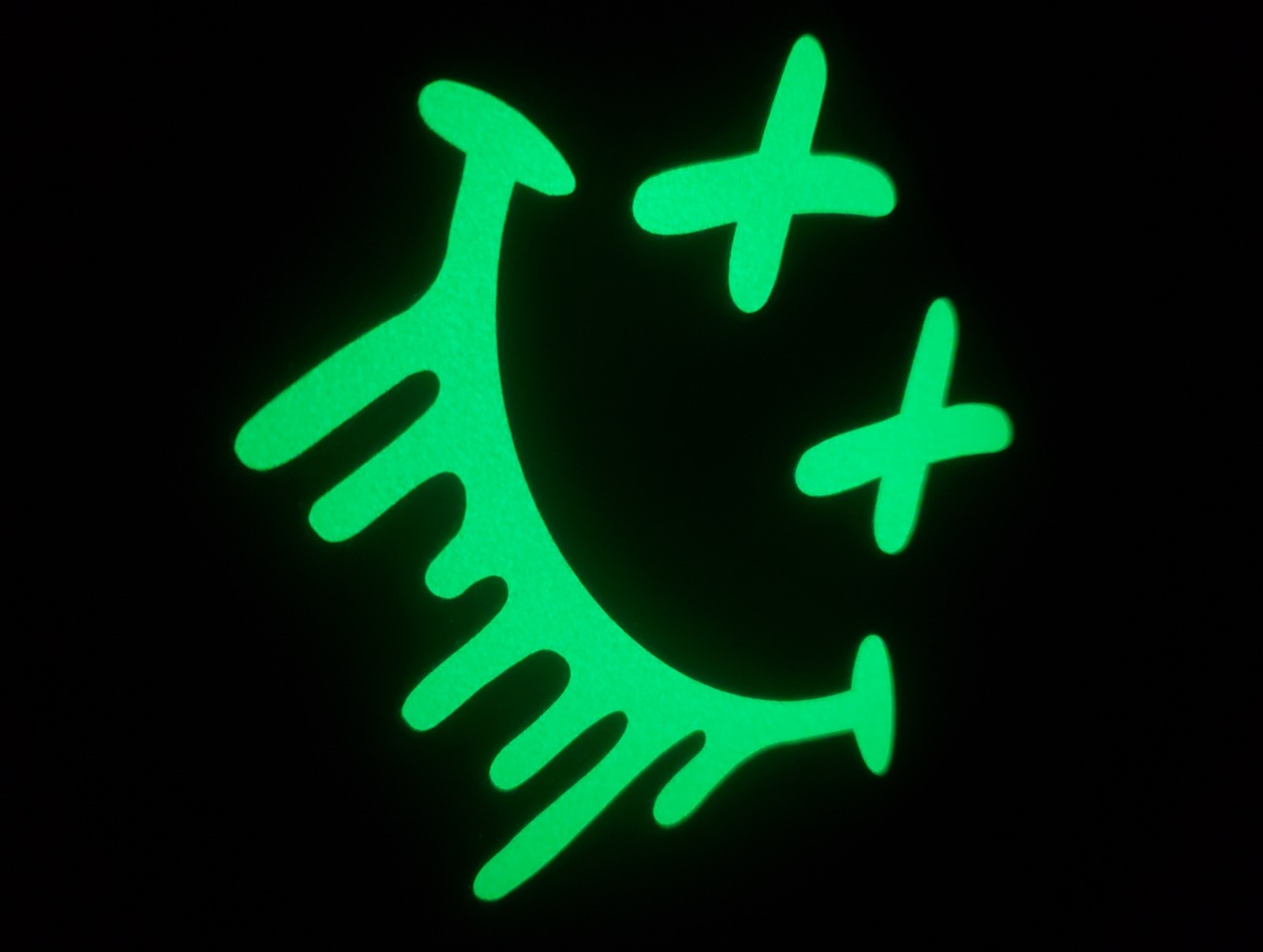 Glow In The Dark Drippy Smiley Face Vinyl Decal Medium Size Sticker Bright Green