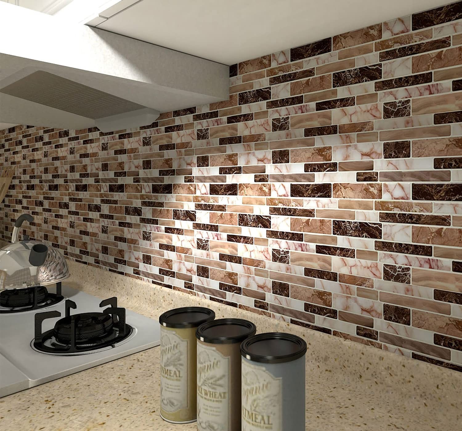 LONGKING 10-Sheet Peel and Stick Tile 12inches x 12inches, Light Brown