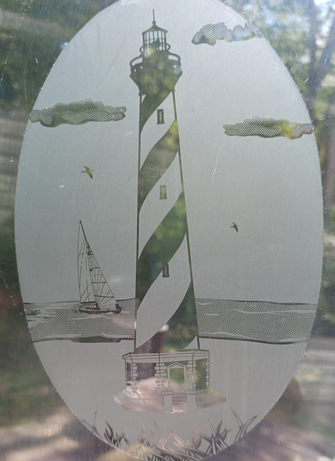 Hatteras Lighthouse Decal 10.5"x16" OVAL Etched Look Cling Removable&Reusable 69