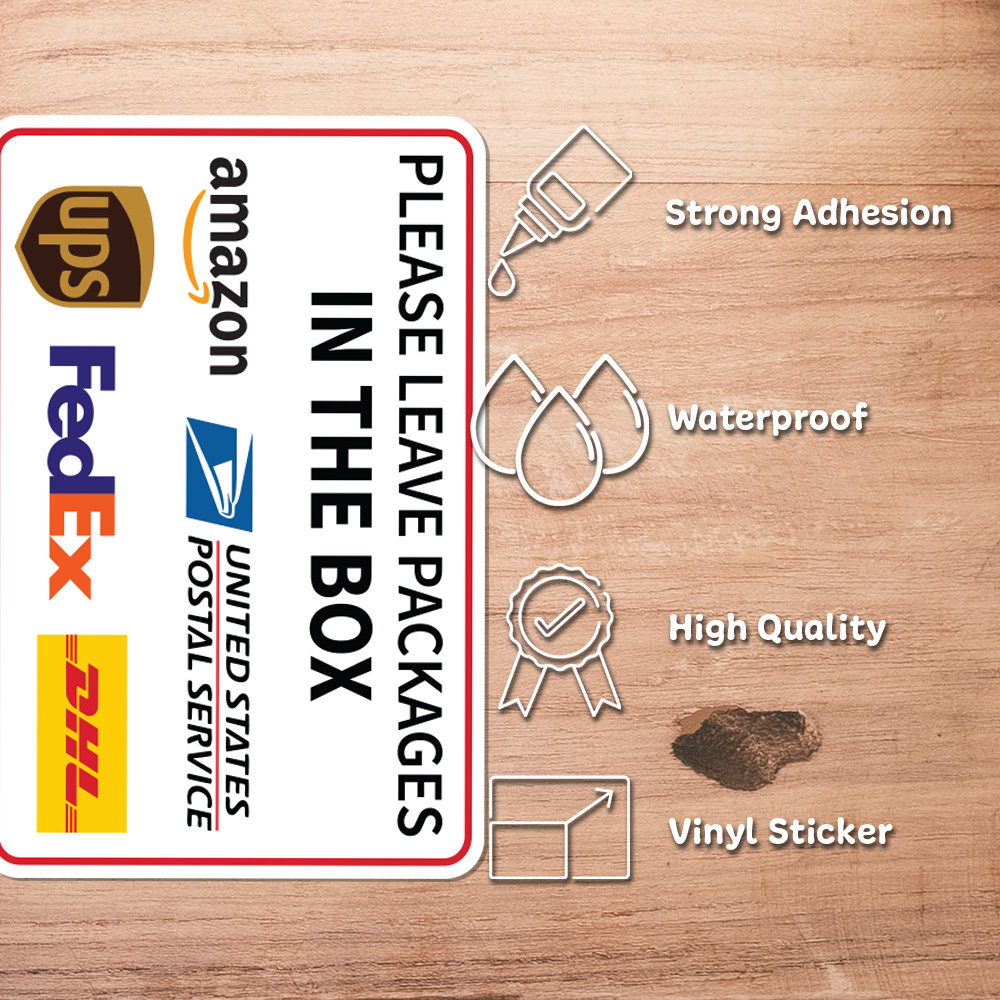 2-Pack Please Leave Packages In The Box Delivery Sign Sticker Vinyl Decal