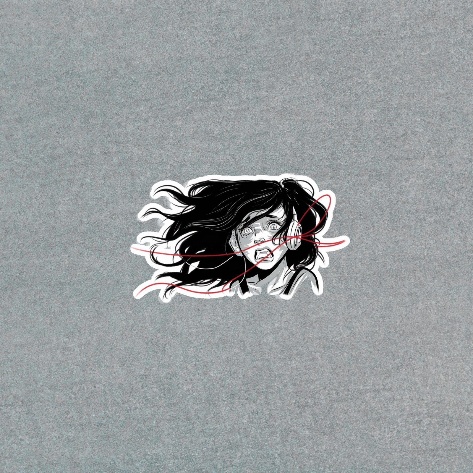 Surreal Crying Woman Black and White Sketch with Red Accents Sticker #4097