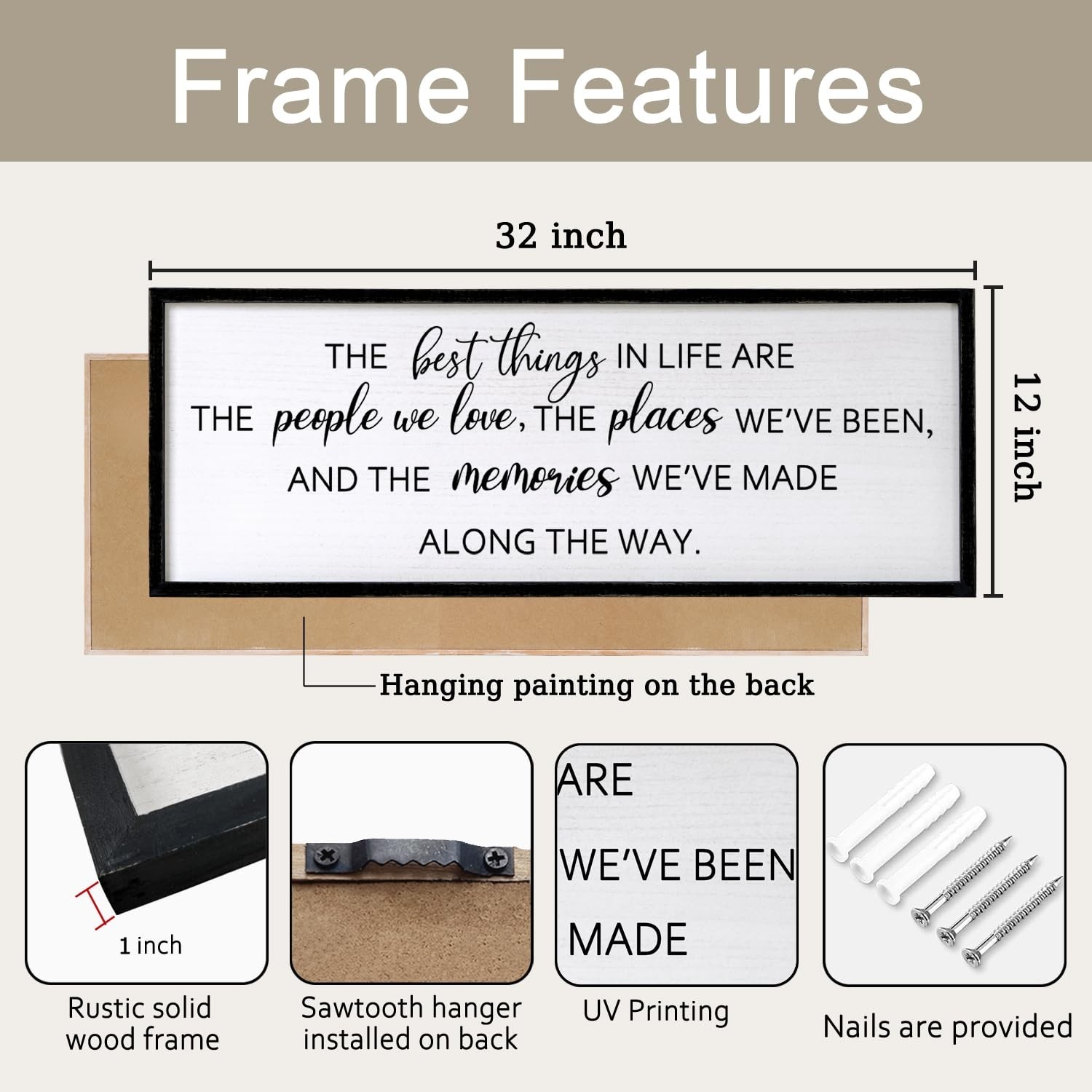 Foutcheou The Best Things in Life Wall Art, 32"×12" Framed Wood Memories