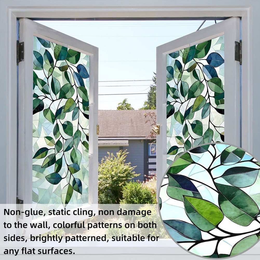 Window Film Elegant Foliage Design PVC Static Cling for Residential Use
