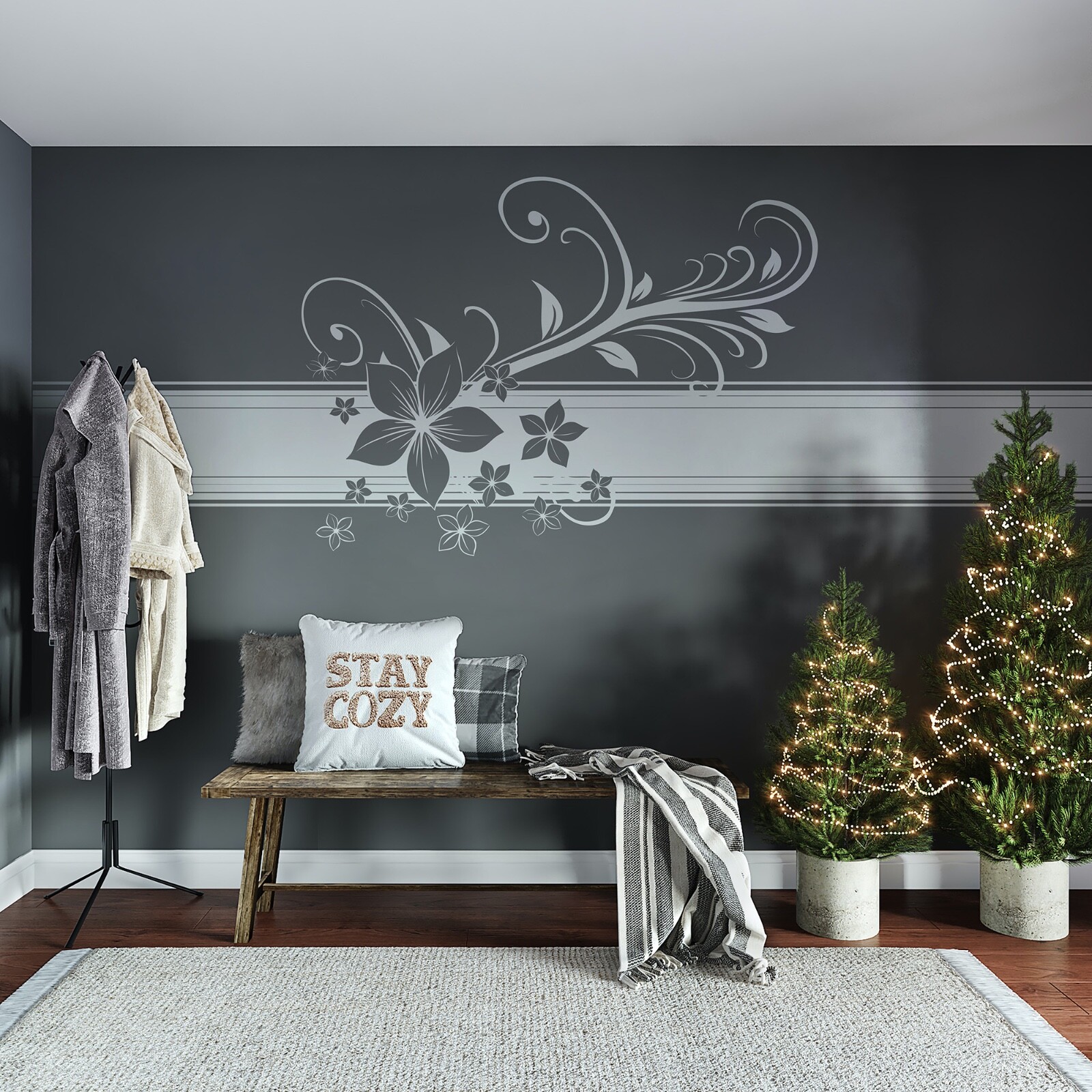 Bathroom Hibiscus Flower Wall Decal Sticker. Hawaiian Floral Wall Decor.