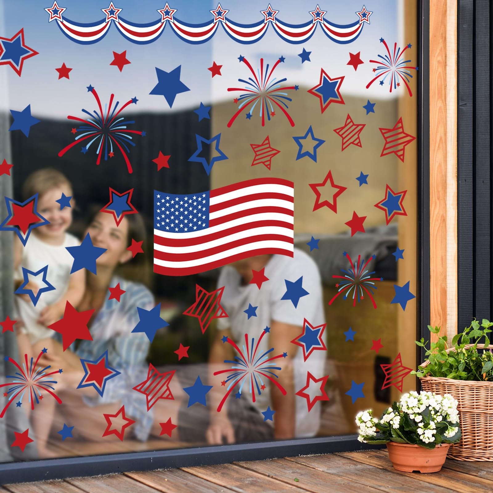 FYSUIMU 9 Sheets 4th of July Window Clings American 7.1 x 11.8 inch, Blue Red