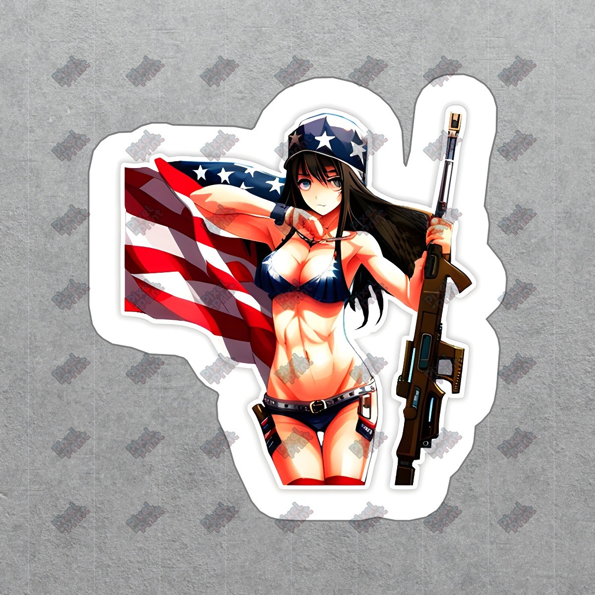 Cool Anime Girl Vinyl Sticker American Flag Decal for Laptops, Water #476738