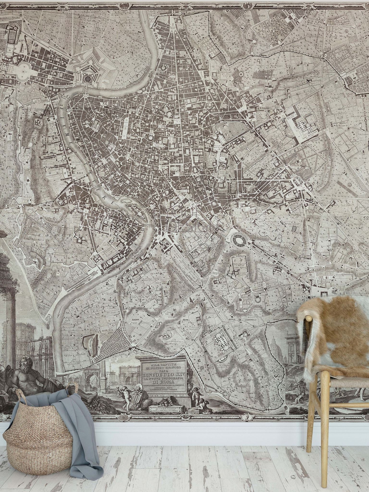 Vintage Old Map of Rome Italy Wall Mural. The Large Plan of Rome Peel and Stick