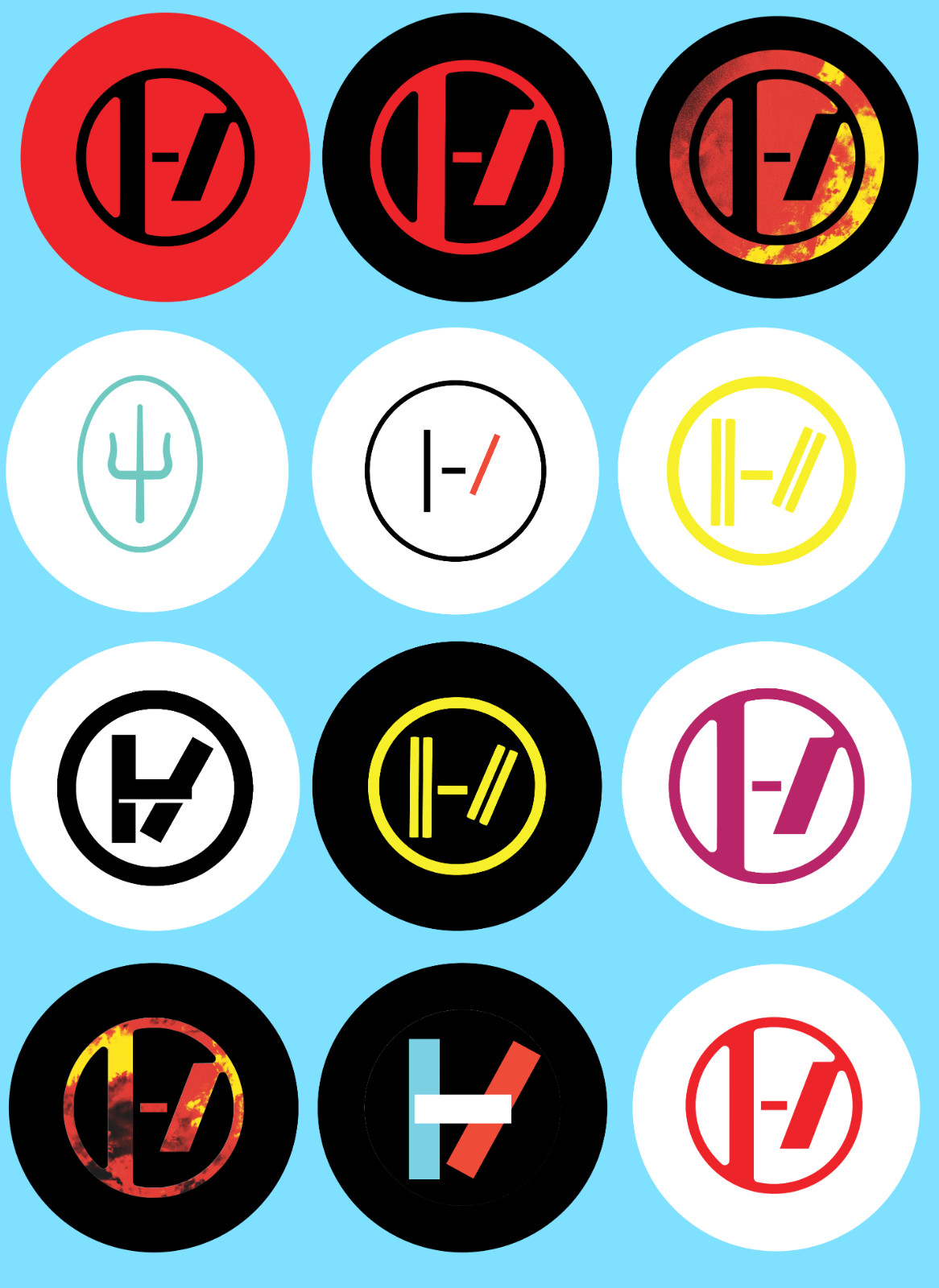 Twenty One Pilots sticker sets, Water Resistant, easy peel, 2-3", 12 Sets