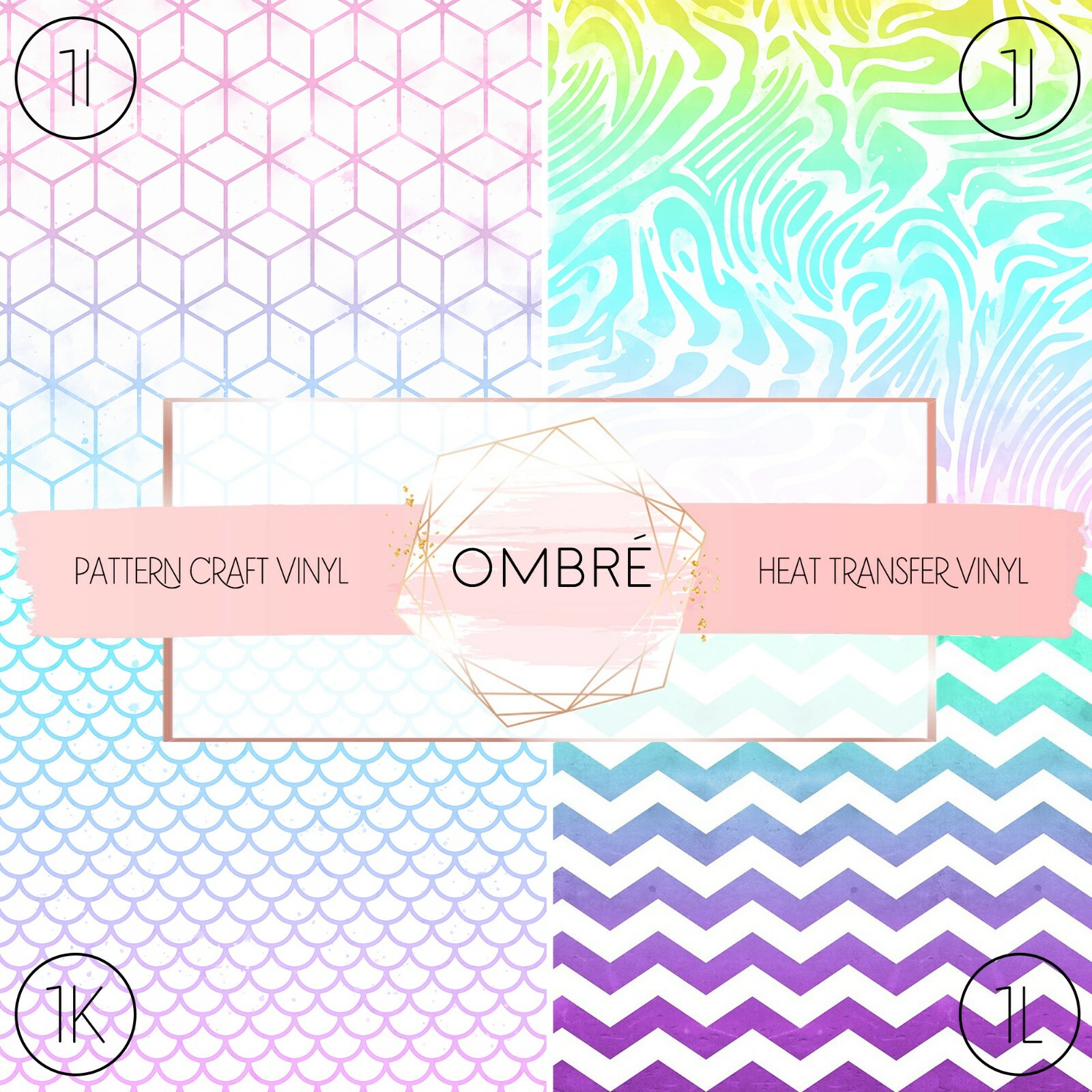 Ombre Watercolor Pastel Pattern Adhesive Craft Vinyl & HTV Siser Heat Transfer