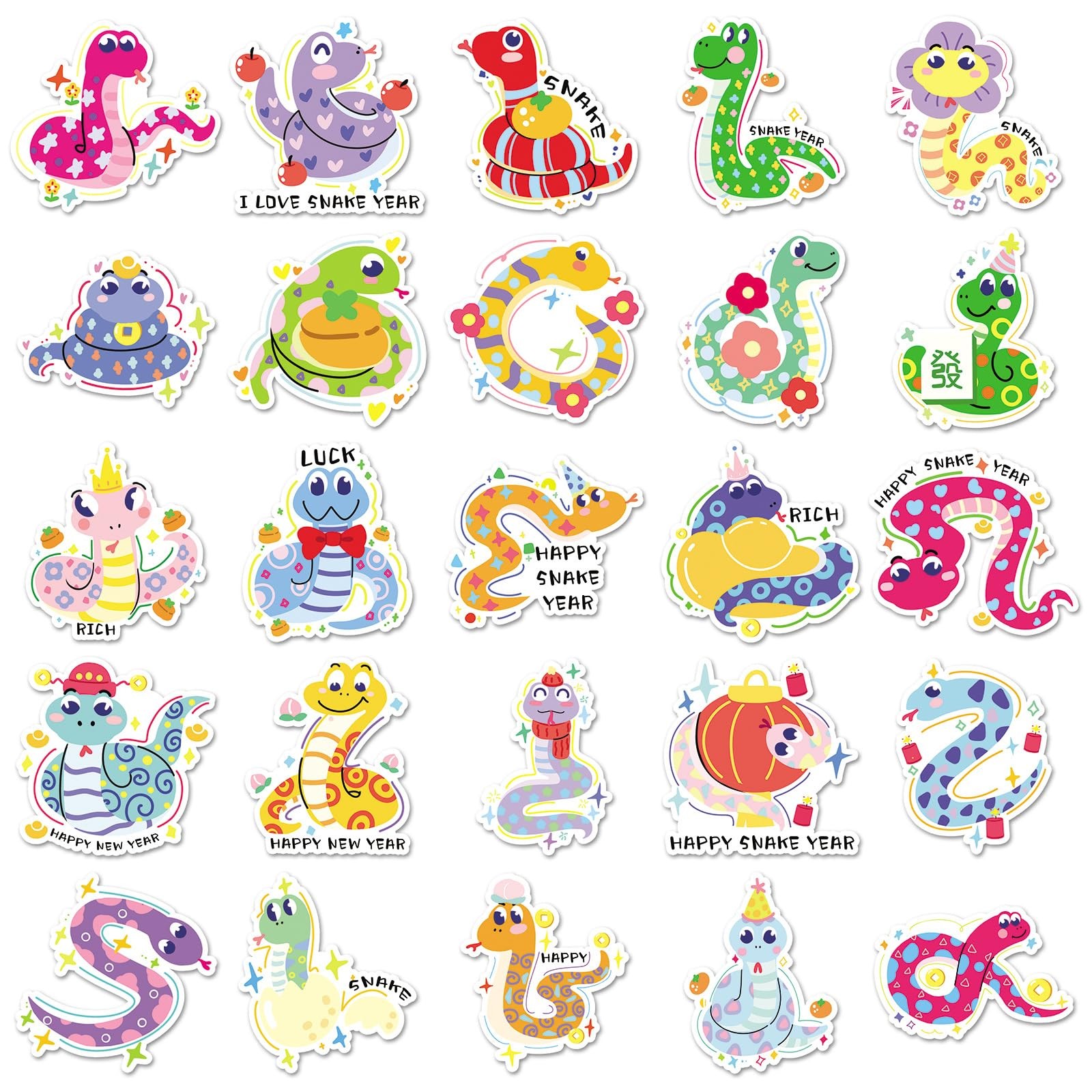 YINFENGKANHAI 50 Pcs Kawaii Snake Stickers Waterproof Vinyl Cartoon Decals
