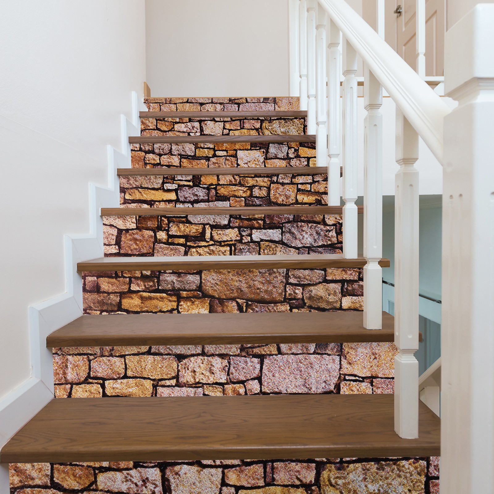 6 Packs Stair Stickers 39"x7" Self-Adhesive Staircase Decals Stone Pattern