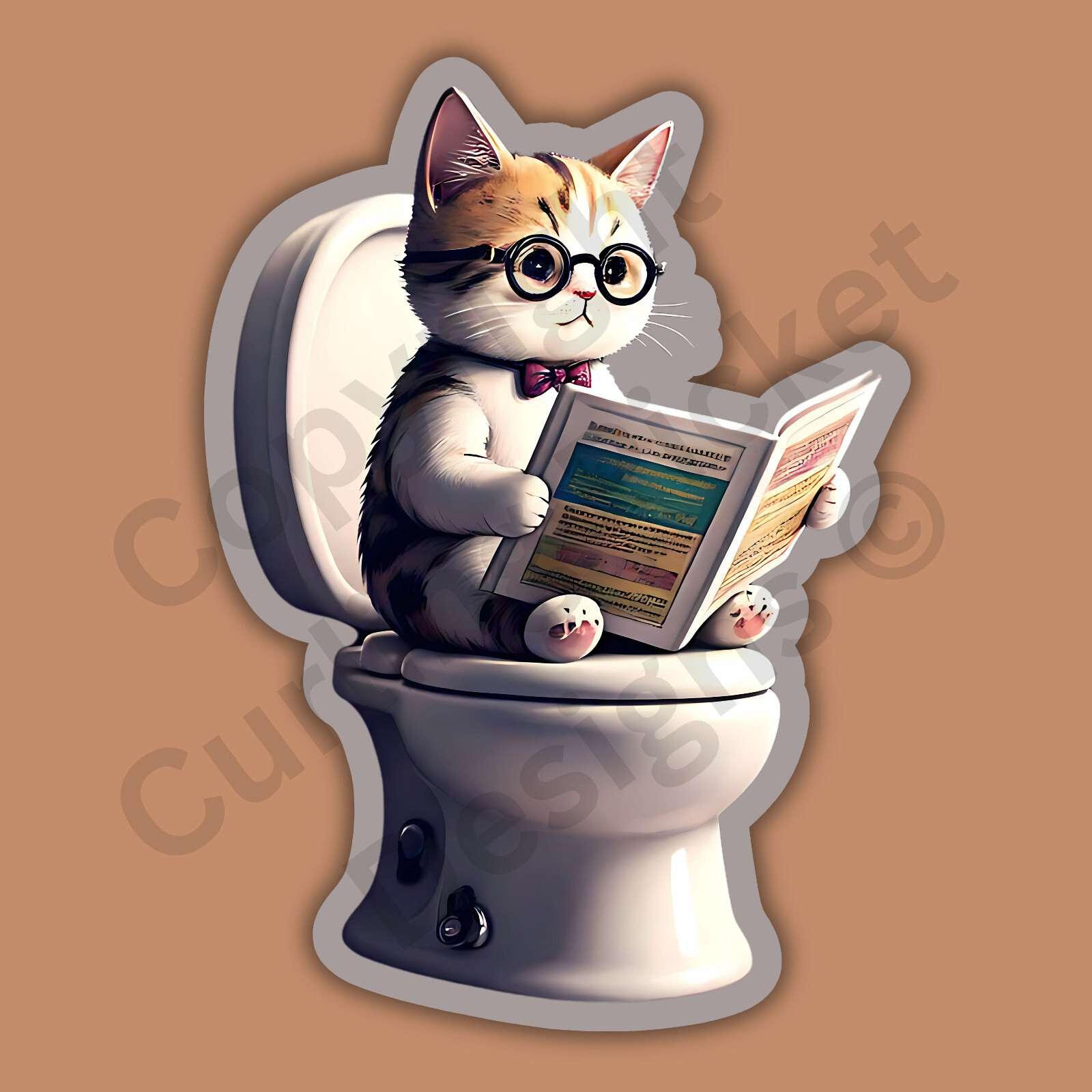 Cat Sitting On A Toilet Reading A Newspaper Dog Funny 3" Vinyl Sticker