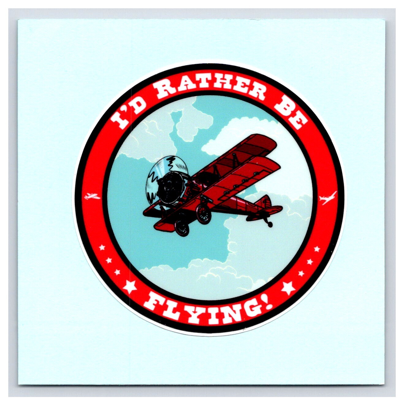 Sticker: Aviation – I'd Rather Be Flying – Biplane – Round