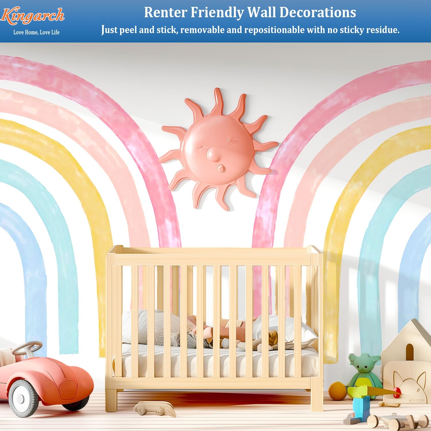 Large Rainbow Wall Decals, Colorful Peel and Stick Fabric Nursery Wall Decor,…